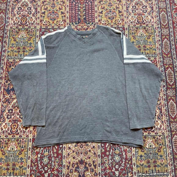 Makuku The Spice Islands Other - Makuku The Spice‎ Islands Gray V Neck Long Sleeve Athletic Pullover striped L